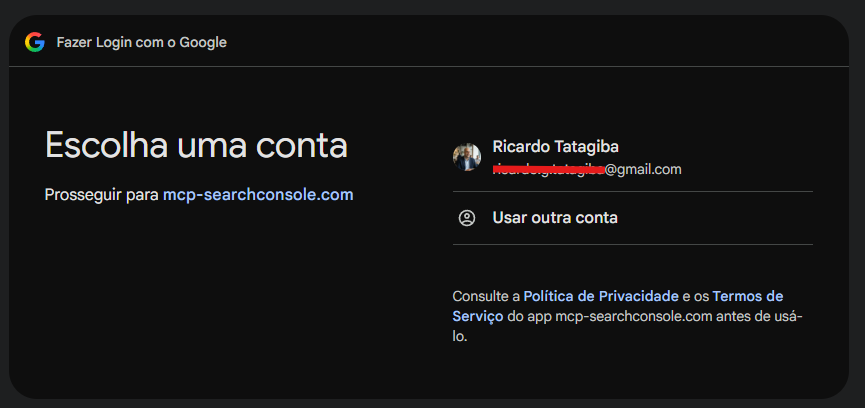 Tela de login do Google pedindo para escolher uma conta